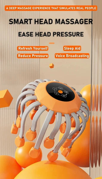 20Massage Heads Orange Scalp Head Massager Red Light Vibrator Octopus Scratcher