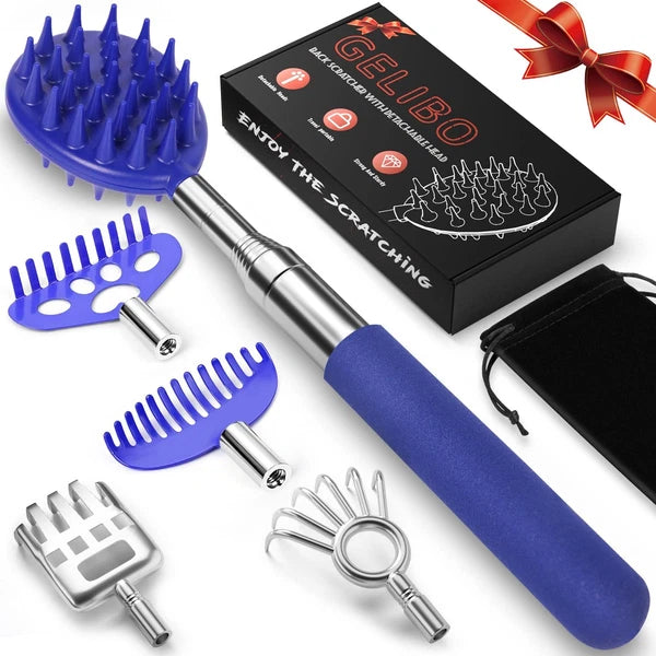 Telescoping Back Scratcher with 5Pcs Detachable Heads,Fathers Day Dad Gifts from