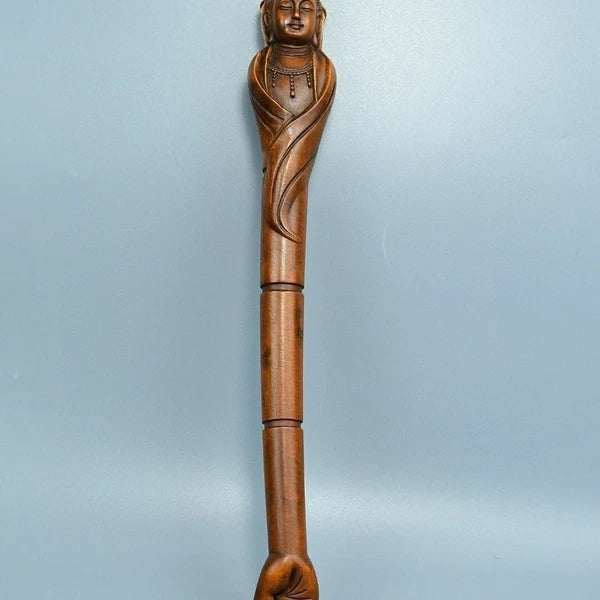Boxwood Carved Avalokitesvara Back Scratcher Itch Hand Massage Health Care