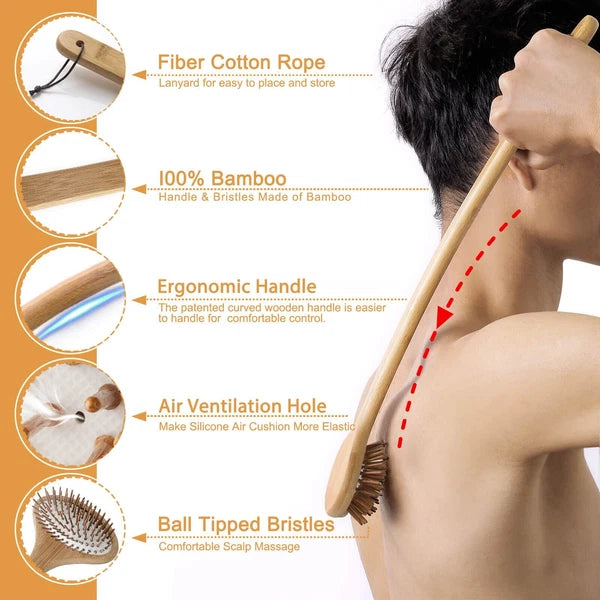 Bamboo Oversize Curved Back Scratcher - Large 104 Wooden Points Provide