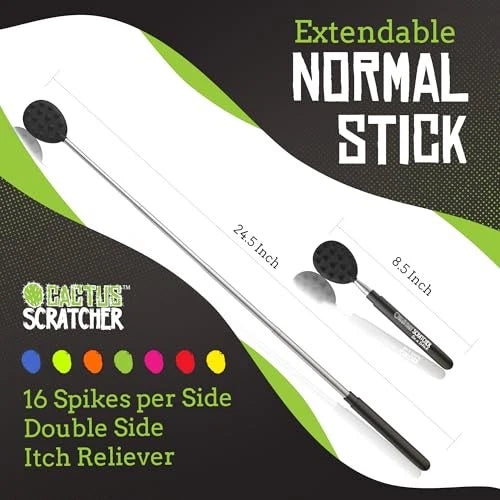 Cactus Back Scratcher for Women & Men, 24.9" Extendable Original Stick Black