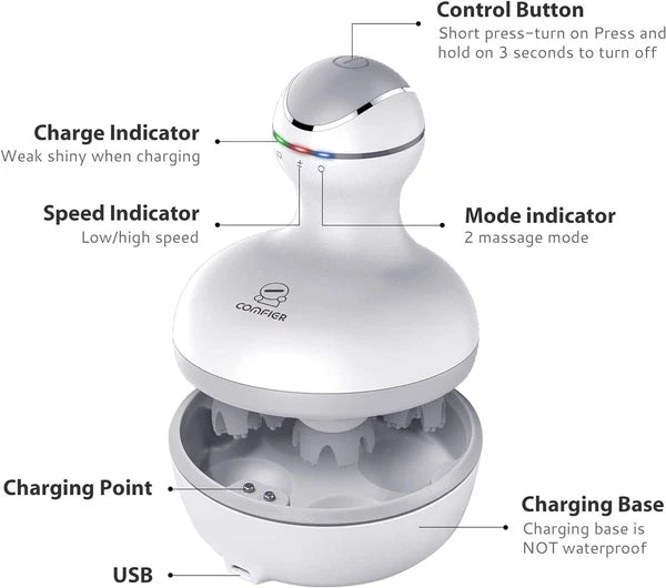 COMFIER Electric Cordless Hair Scalp Massager with Kneading 84 Massage Nodes