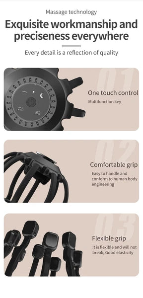 Electric Head Massager Portable 10 Vibrating Massage Contacts Bluetooth Music