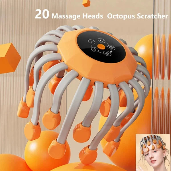 20Massage Heads Orange Scalp Head Massager Red Light Vibrator Octopus Scratcher