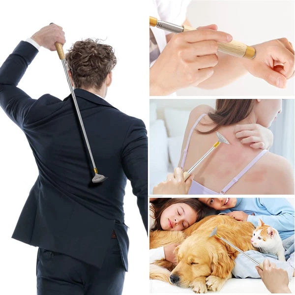 2Pcs Extendable Back Scratchers - Durable Metal & Wood, 20'' & 24'' Sizes