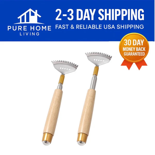 2Pcs Extendable Back Scratchers - Durable Metal & Wood, 20'' & 24'' Sizes