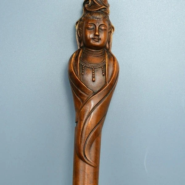 Boxwood Carved Avalokitesvara Back Scratcher Itch Hand Massage Health Care